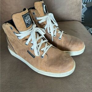 Harley-Davidson Tan Leather High-Top Sneakers with White Laces